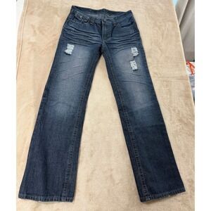 Y2K Xtreme Couture Affliction Jean Men W30 L32 Distressed Dark Wash Flap Pockets